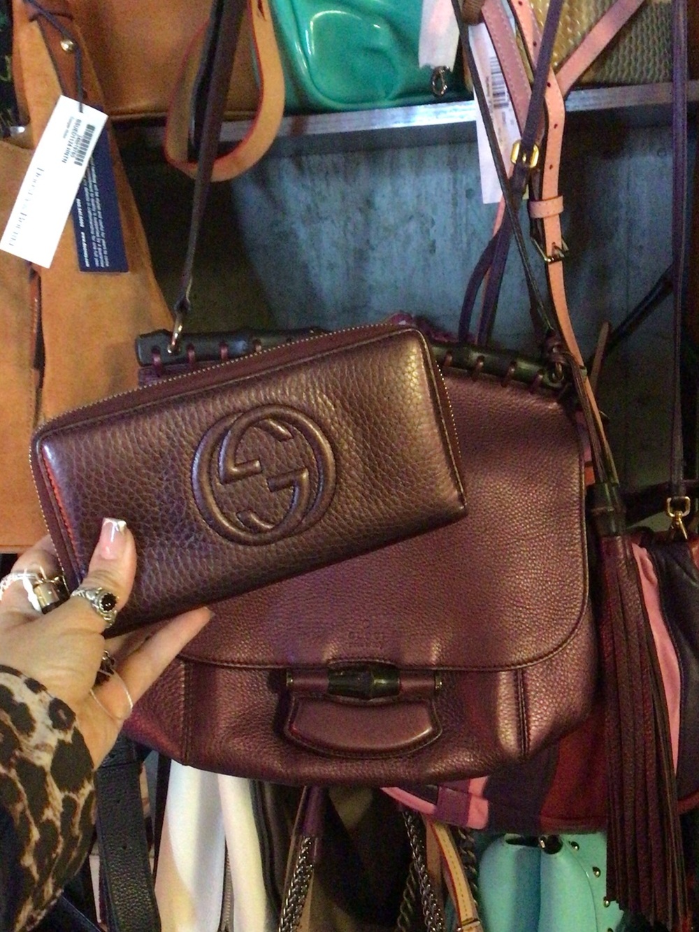 Gucci Purple Metallic Leather Shoulder Bag with Matching Wallet